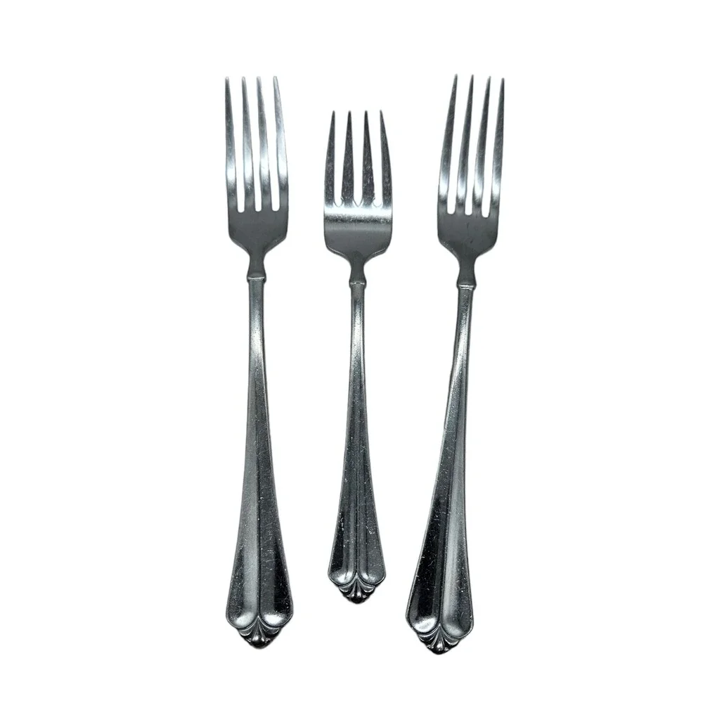 3 Oneida JUILLIARD CUBE Forks Salad Dinner Stainless Flatware READ Lot of 3